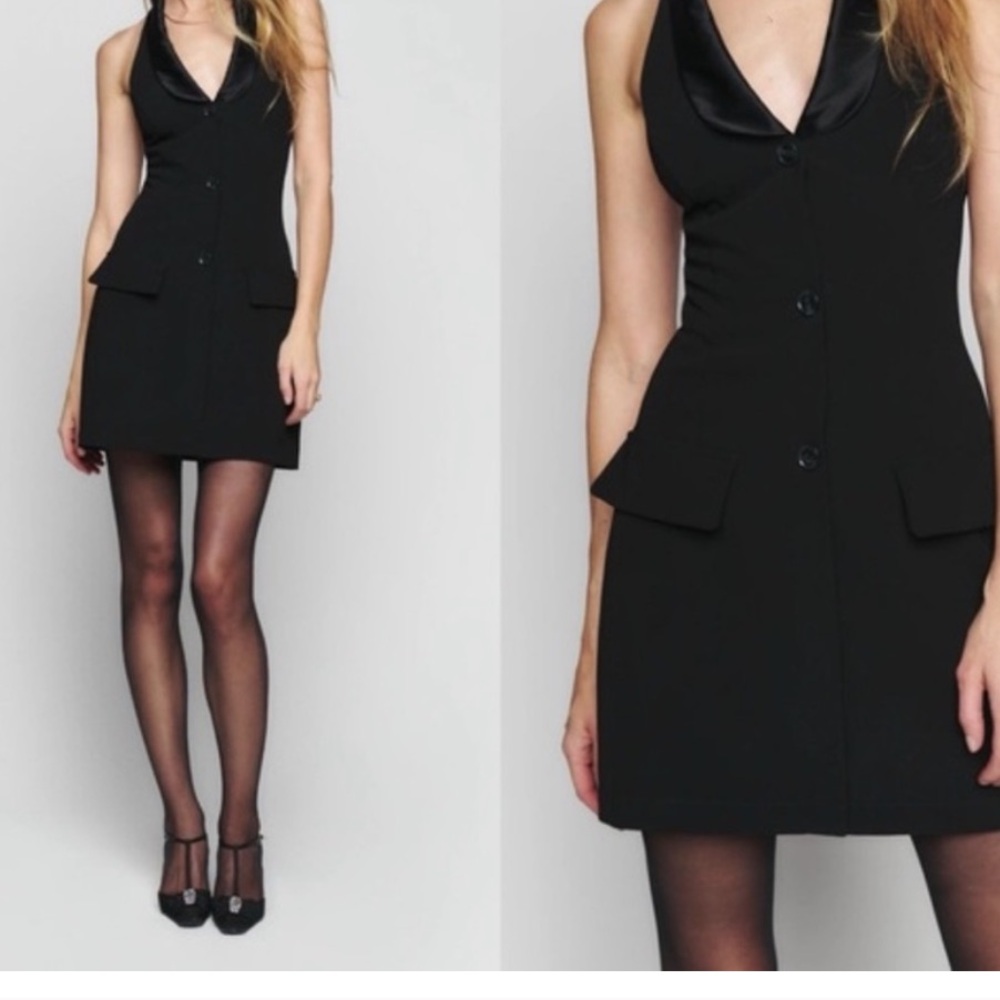 Reformation Hadley In Black Halter Mini Dress